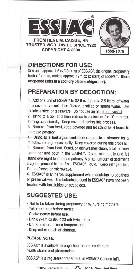 Instructions for making Essiac tea